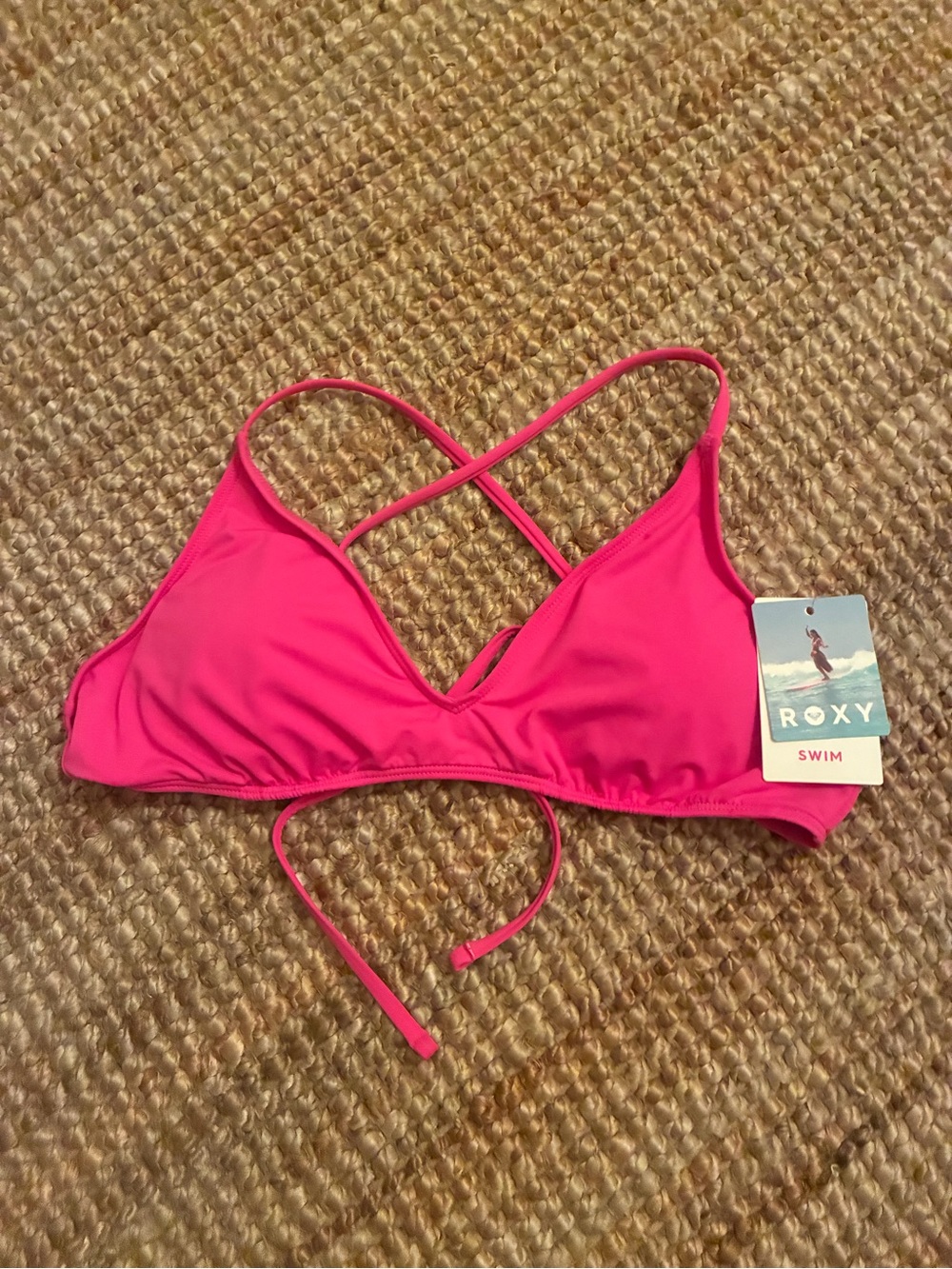 Roxy Beach Classics Athletic Triangle Bikini Top Shocking Pink L NWT